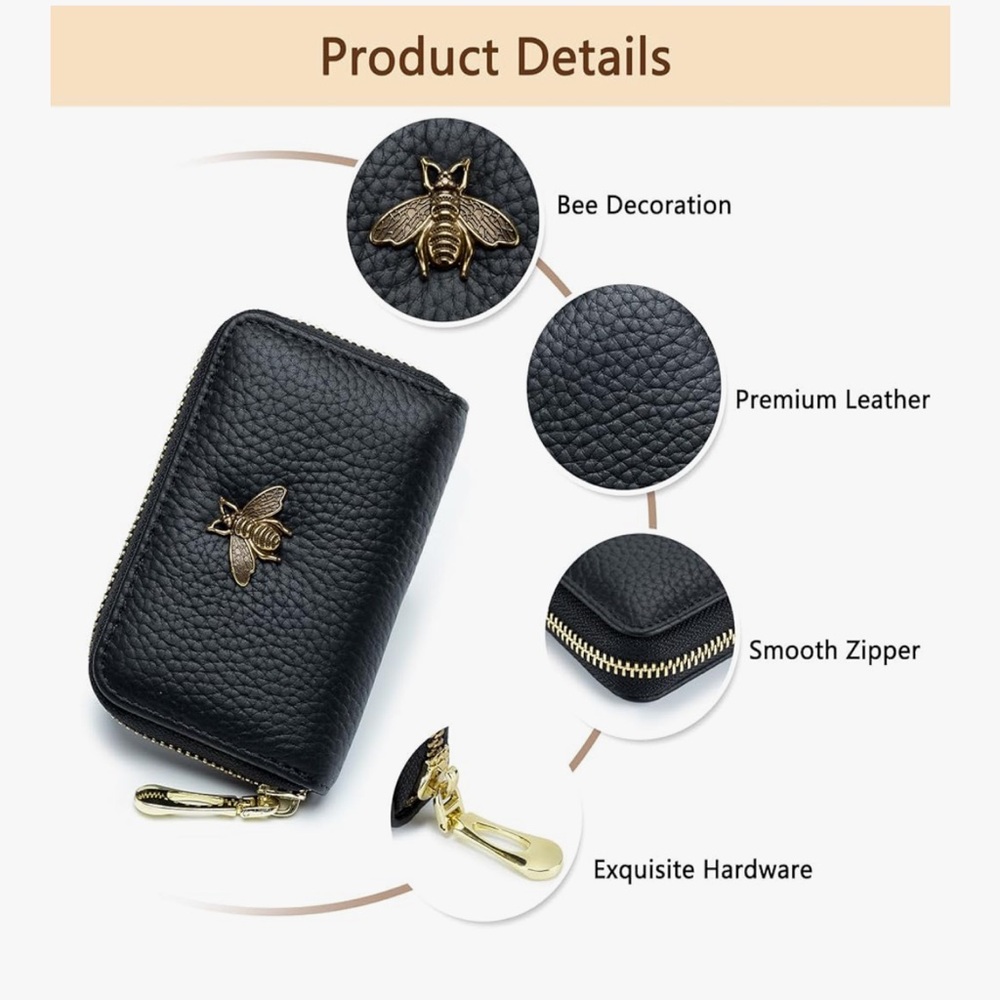 🆕 RFID Credit Card Holder, Small Leather Zipper Card Case Wallet for Women - Picture 5 of 7
